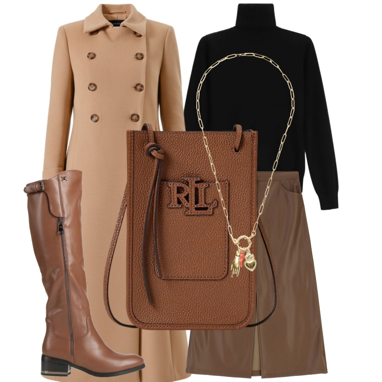 Outfit donna - Una passeggiata in città. Stile Bon Ton per Tutti i giorni. Abbinamento con stivali, maglieria, gonne longuette, ciondoli, borse a tracolla, cappotti.