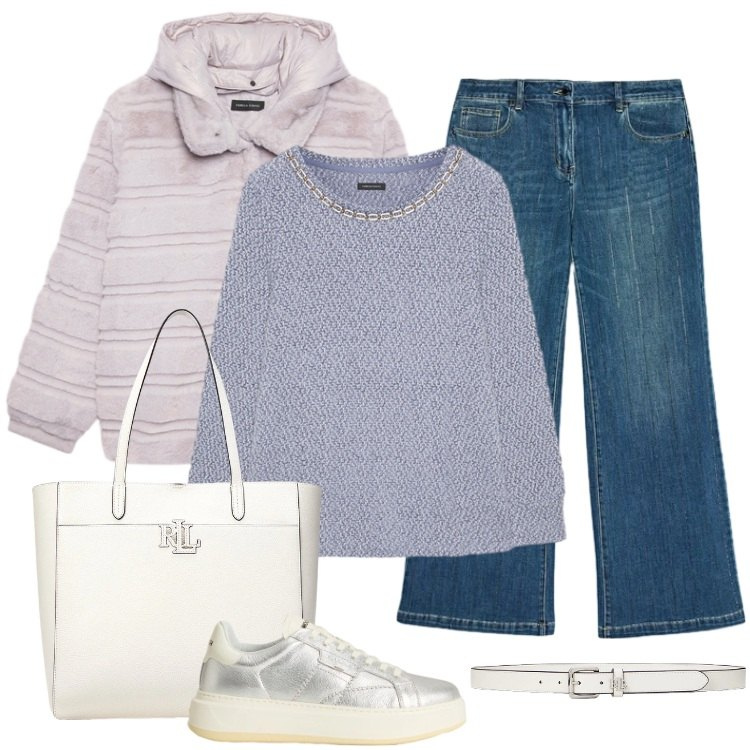 Outfit donna - Total look #2313050. Stile Basic per Tutti i giorni. Abbinamento con borse tote, cinture, sneakers, jeans dritti, ecopellicce, t-shirt.