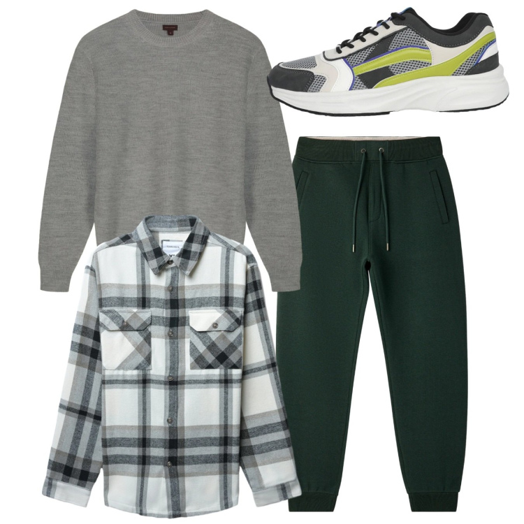Outfit uomo - Weekend. Stile Casual per Tutti i giorni. Abbinamento con cappotti, pantaloni, sneakers, maglieria.