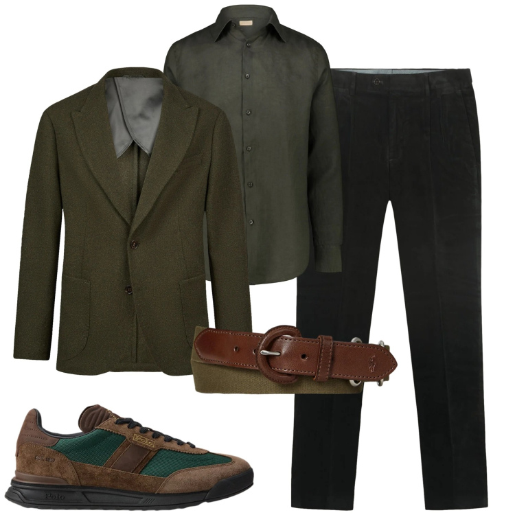 Outfit uomo - Deep green. Stile Urban per Tutti i giorni. Abbinamento con cinture, sneakers, camicie, giacche, pantaloni.