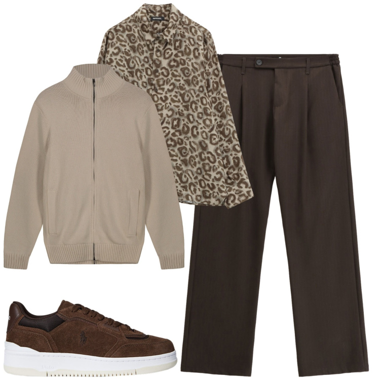 Outfit uomo - City. Stile Trendy per Tutti i giorni. Abbinamento con camicie, pantaloni, sneakers, cardigans.