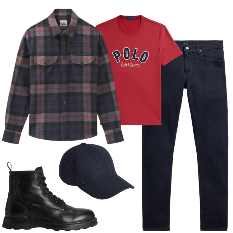 Outfit uomo - Gennaio. Stile Casual per Tutti i giorni. Abbinamento con jeans, t-shirt, anfibi, cappotti, cappelli.
