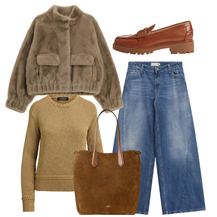 Outfit donna - Un nuovo anno, un nuovo stile. Stile Casual chic per Tutti i giorni. Abbinamento con jeans, blazer, borse tote, mocassini, maglieria.