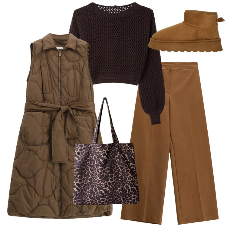 Outfit donna - Un nuovo anno, un nuovo stile. Stile Bon Ton per Tutti i giorni. Abbinamento con pantaloni a palazzo, maglieria, shopping bag, stivali, blazer.