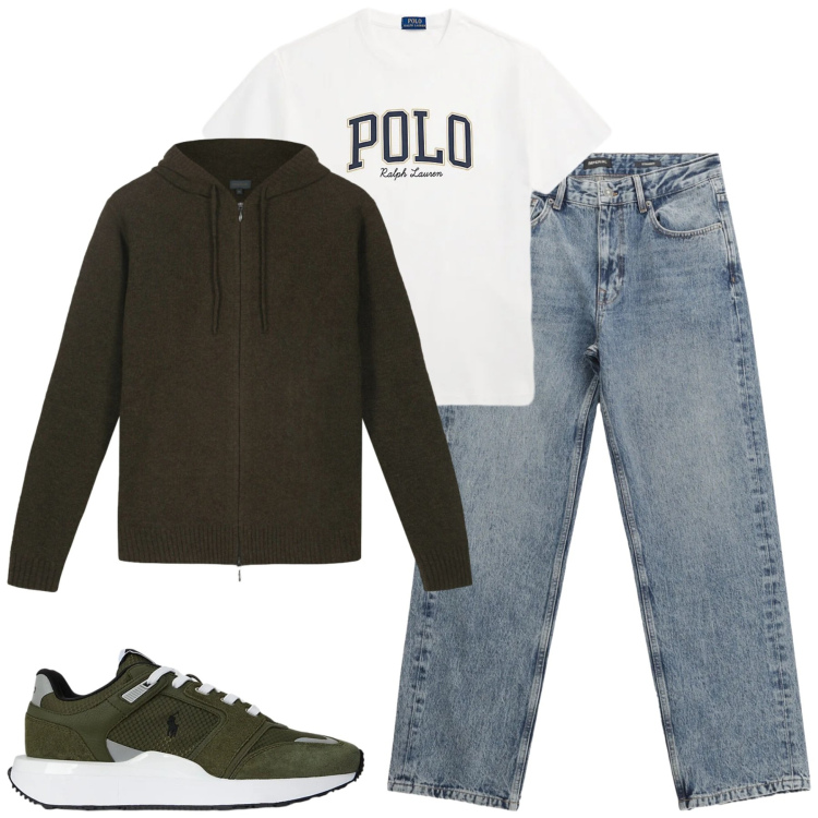 Outfit uomo - City. Stile Casual per Tutti i giorni. Abbinamento con jeans dritti, t-shirt, sneakers, felpe con cappuccio.