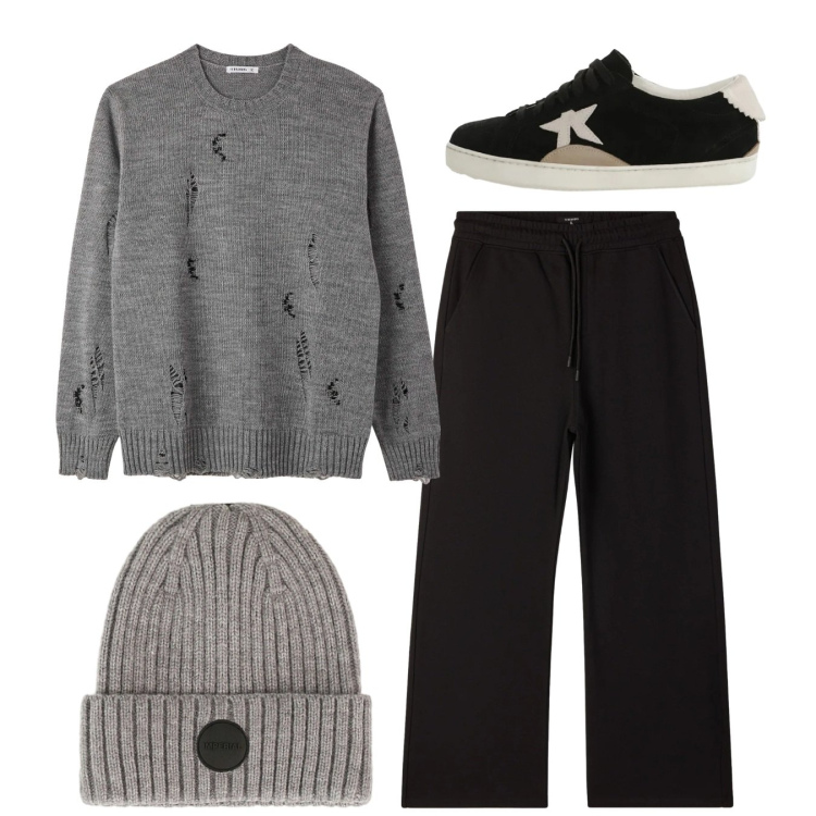 Outfit uomo - Total look. Stile Casual per Tutti i giorni. Abbinamento con pantaloni, maglieria, sneakers, berretti.