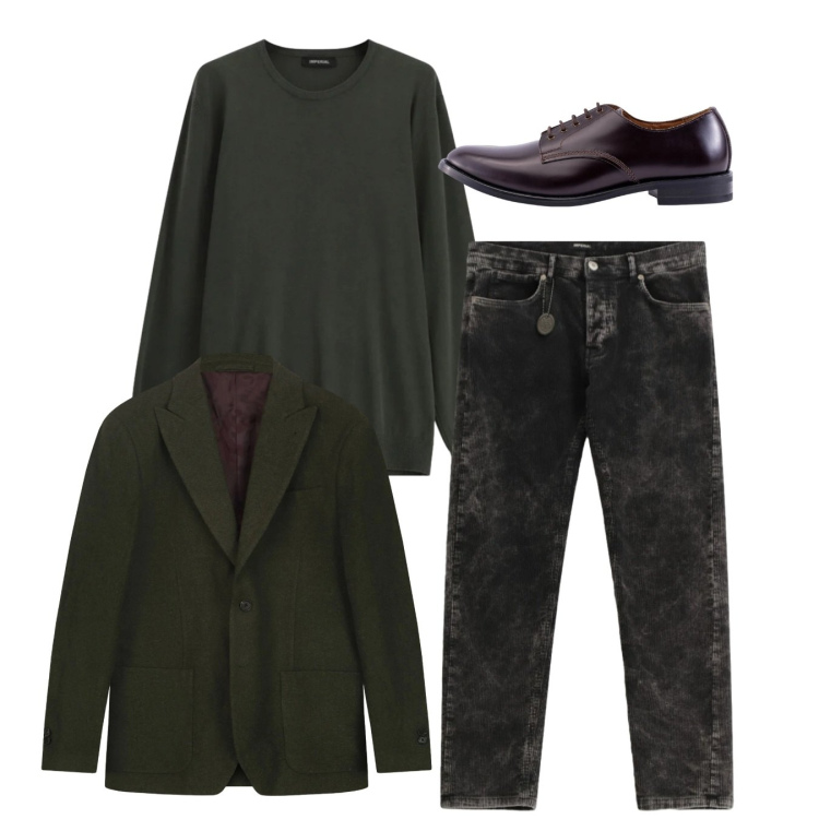 Outfit uomo - Total look. Stile Trendy per Serata speciale. Abbinamento con pantaloni, maglieria, scarpe stringate, giacche.