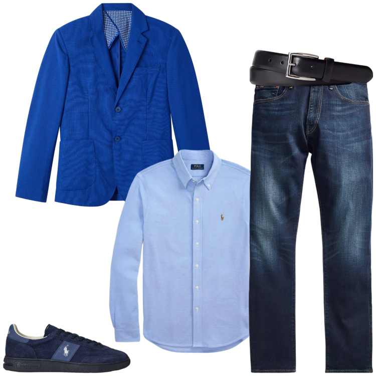 Outfit uomo - Total look #2313122. Stile Trendy per Serata speciale. Abbinamento con giacche, jeans, cinture, sneakers, camicie.