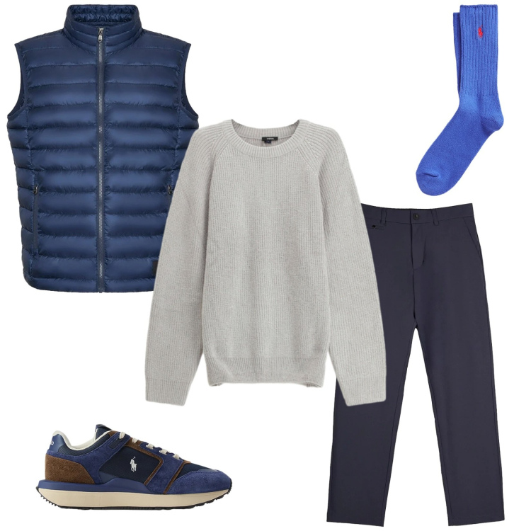 Outfit uomo - Total look #2313126. Stile Trendy per Tutti i giorni. Abbinamento con maglieria, calzini, sneakers, pantaloni chino, piumini.