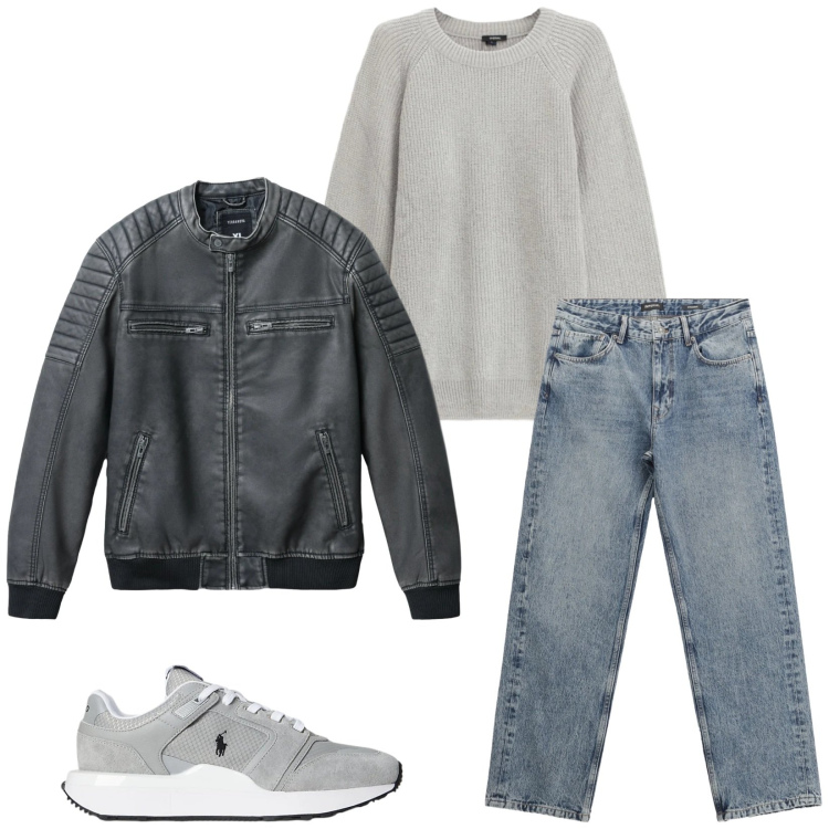 Outfit uomo - Total look #2313128. Stile Urban per Tutti i giorni. Abbinamento con giacche, jeans dritti, maglieria, sneakers.