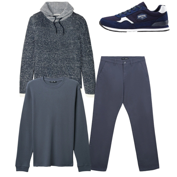 Outfit uomo - Total look. Stile Casual per Tutti i giorni. Abbinamento con sneakers, maglieria, pantaloni chino, maglieria.