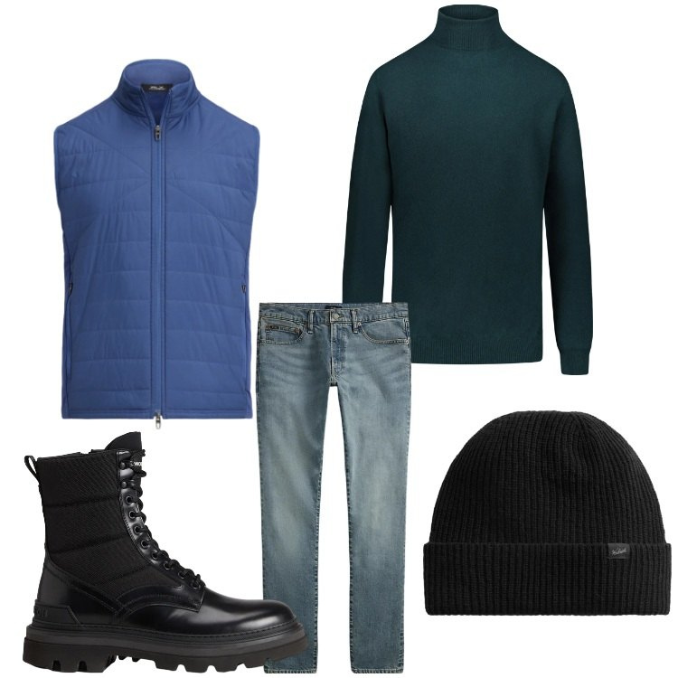 Outfit uomo - Comodo. Stile Casual per Tutti i giorni. Abbinamento con jeans, piumini, berretti, anfibi, maglieria.