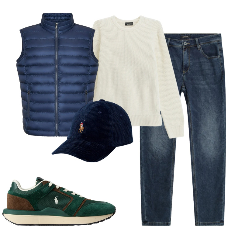 Outfit uomo - City. Stile Casual per Tutti i giorni. Abbinamento con maglieria, jeans slim fit, cappelli, sneakers, piumini.
