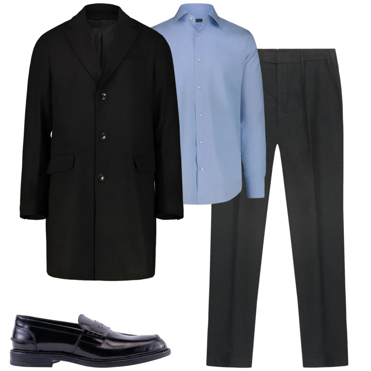 Outfit uomo - Total look #2313151. Stile Business/Elegante per Tutti i giorni. Abbinamento con pantaloni, cappotti, camicie, scarpe stringate.