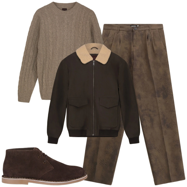 Outfit uomo - Total look #2313153. Stile Urban per Tutti i giorni. Abbinamento con pantaloni, maglieria, stivali e stivaletti, bomber.