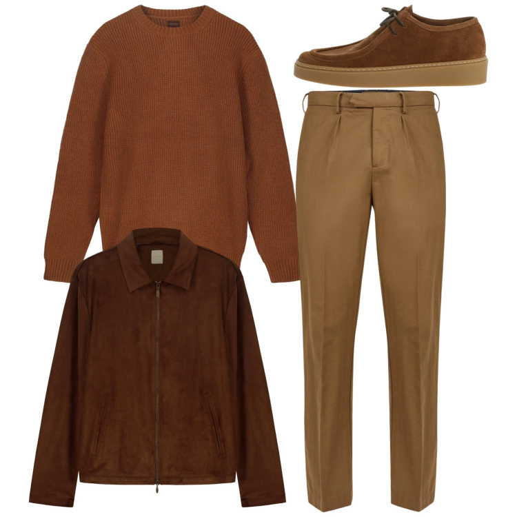 Outfit uomo - Total look. Stile Casual per Tutti i giorni. Abbinamento con scarpe stringate, pantaloni, giacche, maglieria.