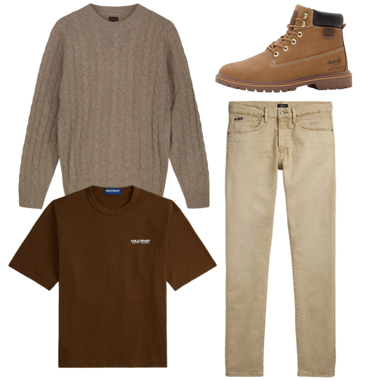 Outfit uomo - Total look. Stile Casual per Tutti i giorni. Abbinamento con stivali e stivaletti, jeans, t-shirt, maglieria.