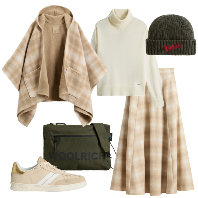 Outfit donna - Mantella. Stile Casual per Tutti i giorni. Abbinamento con borse a tracolla, cappe, sneakers, gonne lunghe, berretti, maglieria.