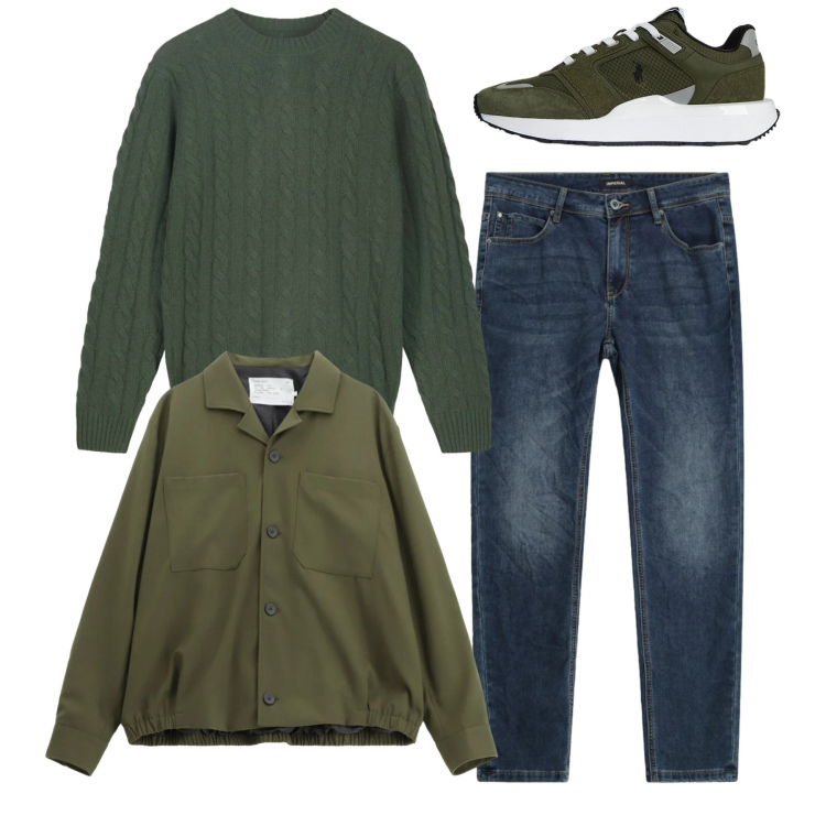 Outfit uomo - Total look. Stile Casual per Tutti i giorni. Abbinamento con cappotti, jeans slim fit, sneakers, maglieria.