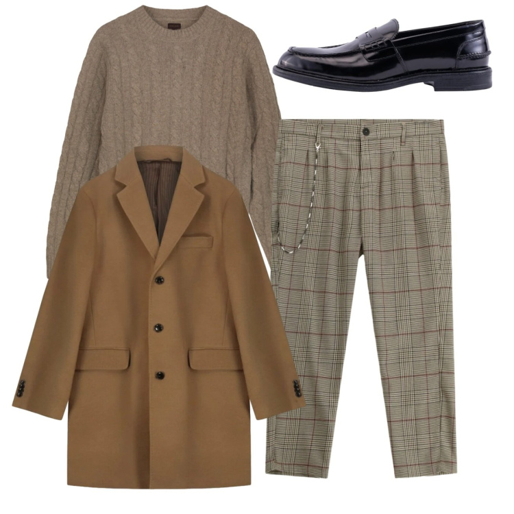 Outfit uomo - Total look. Stile Trendy per Tutti i giorni. Abbinamento con pantaloni, scarpe stringate, cappotti, maglieria.