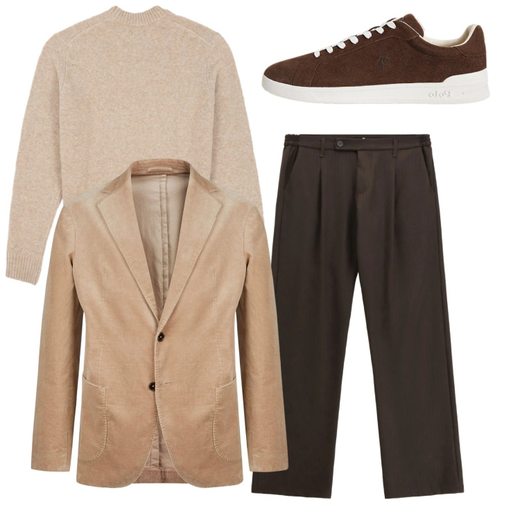 Outfit uomo - Total look. Stile Trendy per Serata speciale. Abbinamento con pantaloni, sneakers, giacche, maglieria.