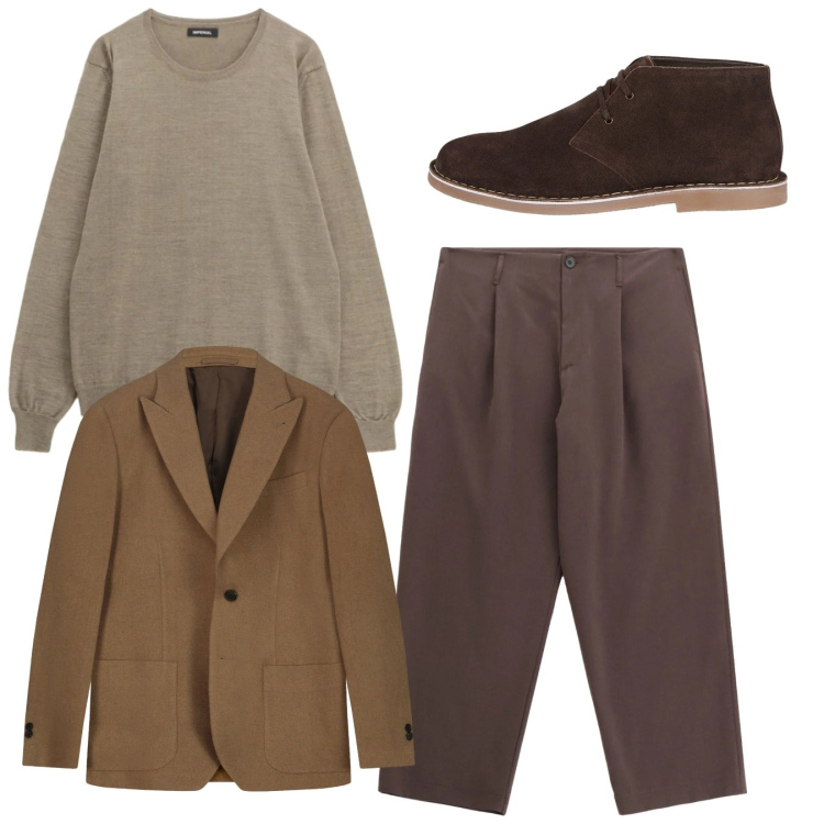 Outfit uomo - Elegante. Stile Casual per Tutti i giorni. Abbinamento con pantaloni, maglieria, stivali e stivaletti, giacche.