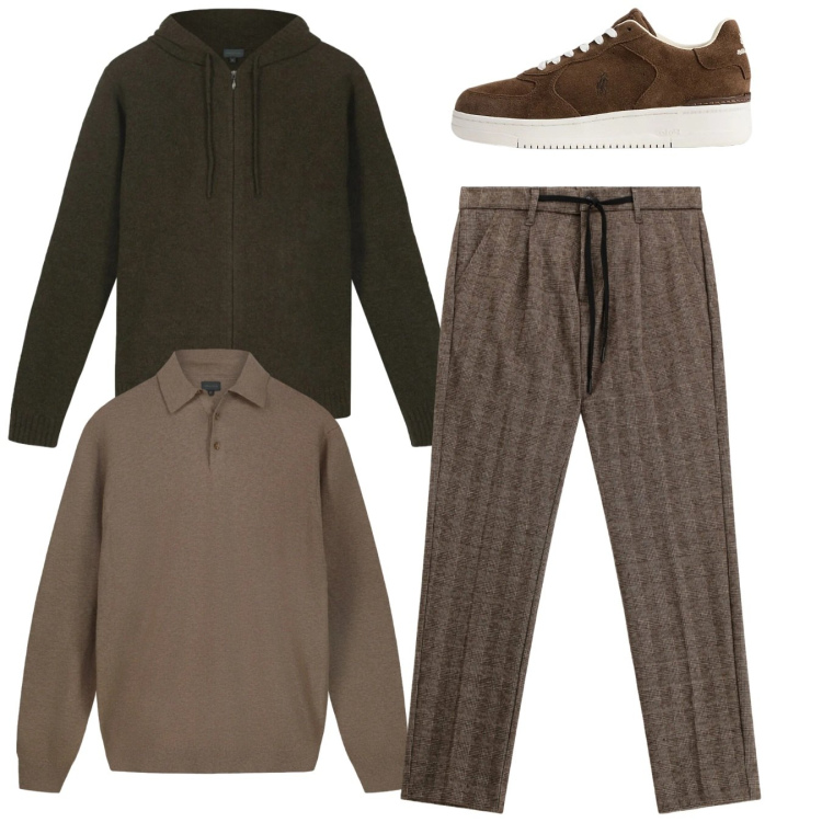 Outfit uomo - Total look. Stile Urban per Tutti i giorni. Abbinamento con pantaloni, sneakers, maglieria, felpe con cappuccio.
