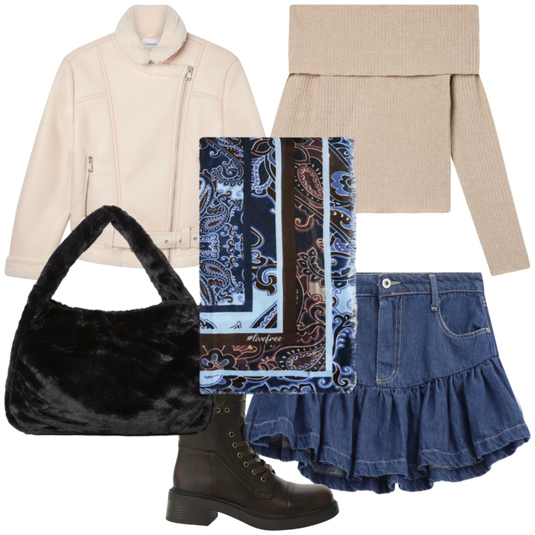 Outfit donna - Che bello vestirsi in saldo. Stile Trendy per Tutti i giorni. Abbinamento con bomber, maglieria, minigonne, stivali, borse a spalla, foulard.