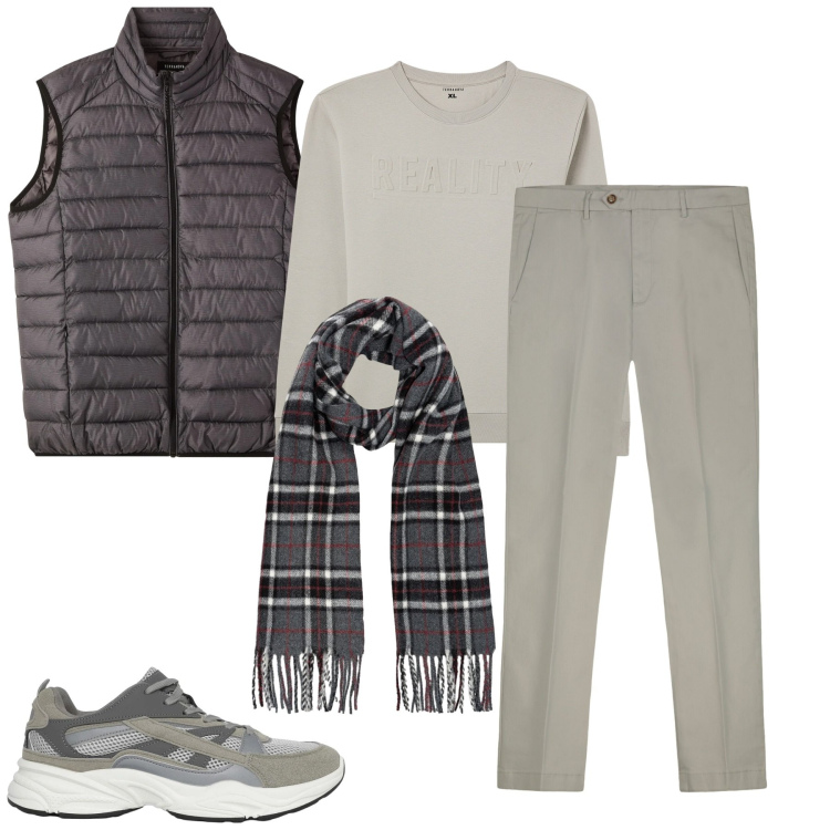 Outfit uomo - Ton sur ton. Stile Casual per Tutti i giorni. Abbinamento con felpe, sneakers, piumini, pantaloni chino, sciarpe.
