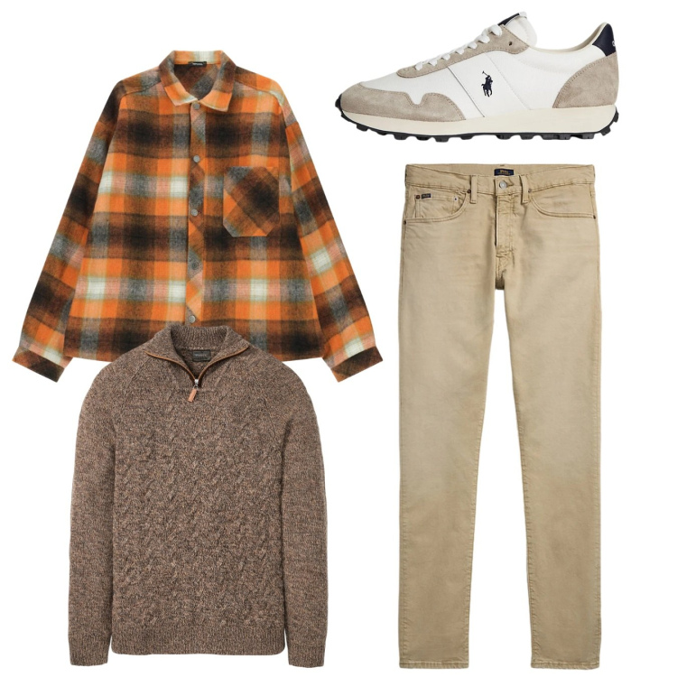 Outfit uomo - Total look. Stile Casual per Tutti i giorni. Abbinamento con maglieria, camicie, jeans, sneakers.