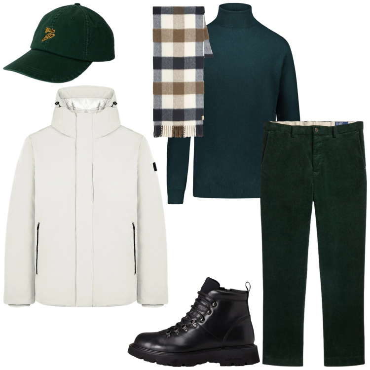 Outfit uomo - Inizio d\'anno. Stile Urban per Tutti i giorni. Abbinamento con pantaloni, cappelli, parka, stivali e stivaletti, sciarpe, maglieria.