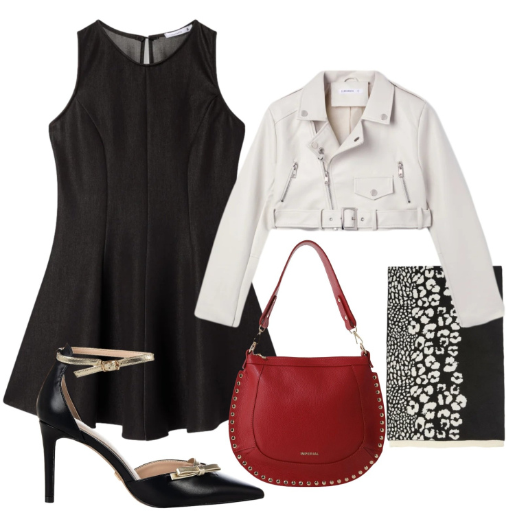 Outfit donna - Il mini chiodo. Stile Minimal per Serata fuori. Abbinamento con giacche, vestiti senza maniche, borse a spalla, décolleté, sciarpe.