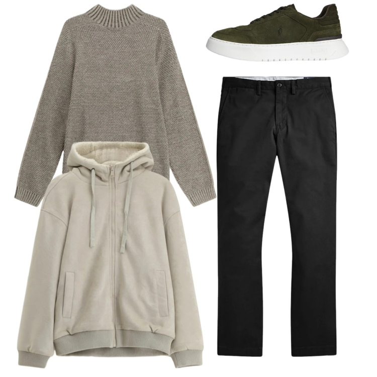 Outfit uomo - Total look. Stile Casual per Tutti i giorni. Abbinamento con maglieria, bomber, pantaloni, sneakers.
