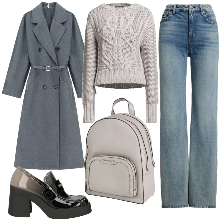 Outfit donna - Total look #2313239. Stile Casual chic per Tutti i giorni. Abbinamento con mocassini, pullovers, zaini, cappotti, jeans.