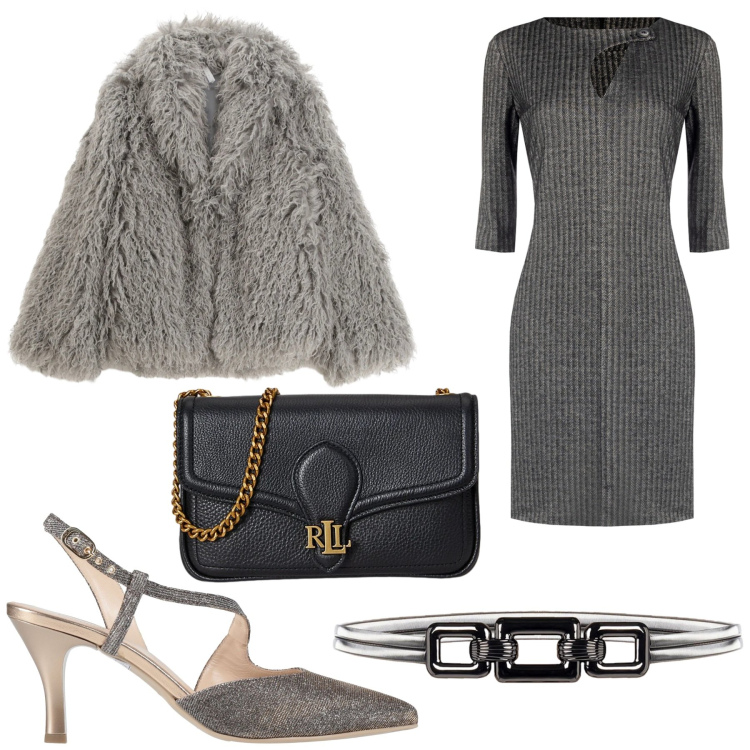 Outfit donna - Total look #2313244. Stile Chic per Serata fuori. Abbinamento con décolleté, vestiti a tubino, cinture, ecopellicce, clutch.