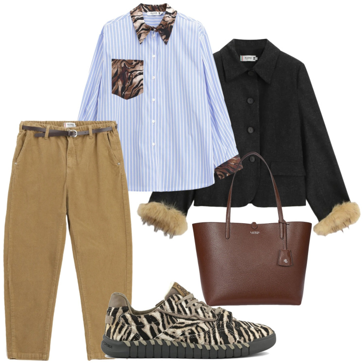 Outfit donna - Please - Saldi FW 2025. Stile Trendy per Tutti i giorni. Abbinamento con camicie, pantaloni chino, blazer, borse tote, sneakers.