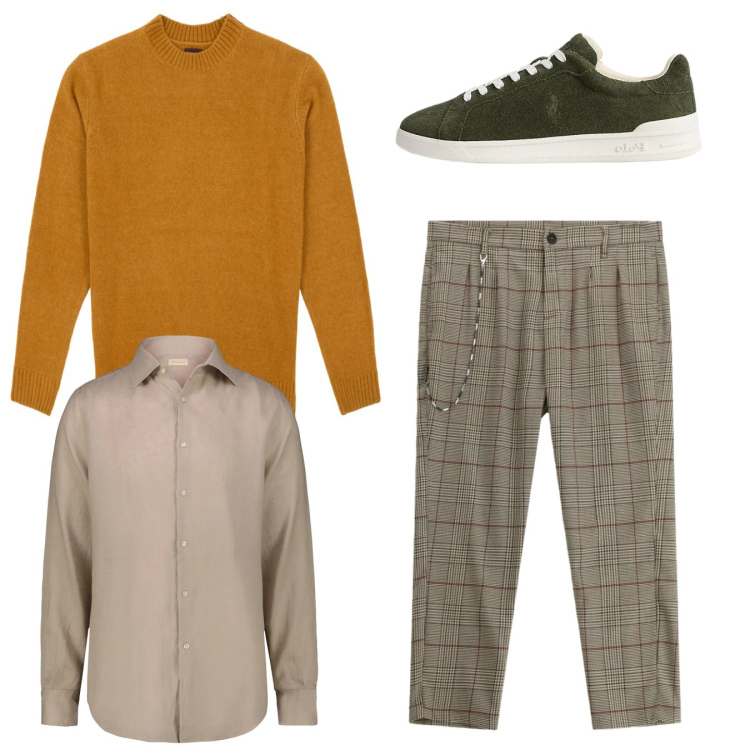 Outfit uomo - Total look. Stile Trendy per Tutti i giorni. Abbinamento con pantaloni, sneakers, camicie, maglieria.