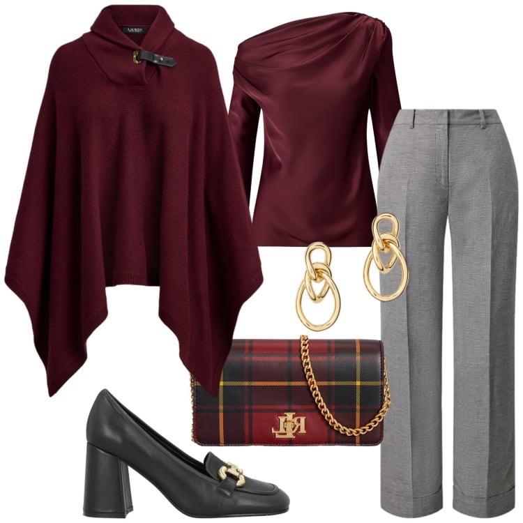 Outfit donna - Pantaloni soft grey. Stile Chic per Serata fuori. Abbinamento con mocassini, pantaloni, cappotti, orecchini, bluse, borse a mano.