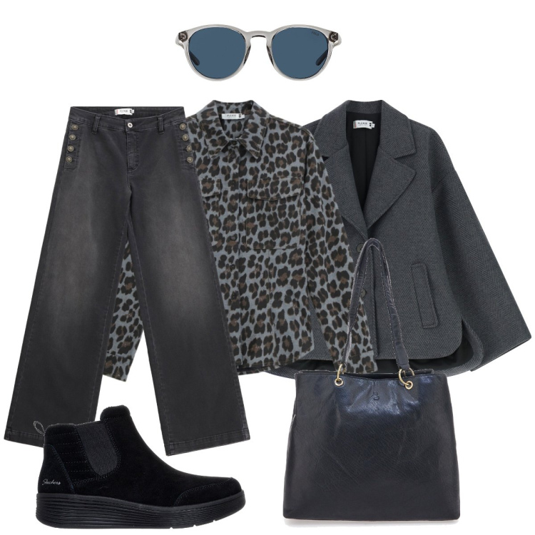Outfit donna - In città. Stile Casual chic per Tutti i giorni. Abbinamento con camicie, blazer, jeans, occhiali da sole, shopping bag, stivaletti chelsea.