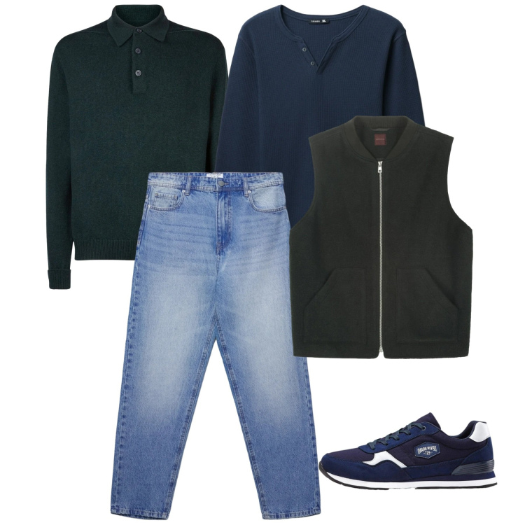 Outfit uomo - Blu profondo. Stile Casual per Tutti i giorni. Abbinamento con sneakers, jeans, t-shirt, piumini, polo.