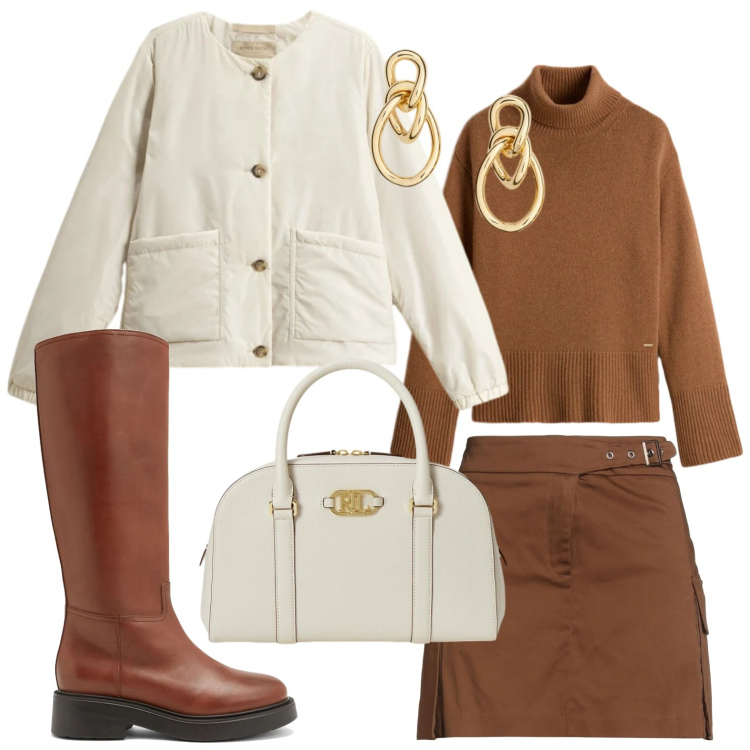 Outfit donna - Il colore elegante del momento. Stile Chic per Ufficio. Abbinamento con stivali, minigonne, orecchini, borse a mano, maglieria, blazer.