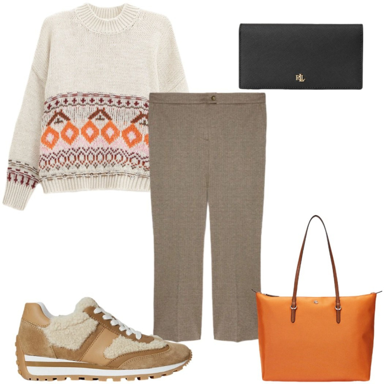 Outfit donna - Maglioni che abbracciano : trendy. Stile Trendy per Tutti i giorni. Abbinamento con maglieria, sneakers, portafogli, borse tote, pantaloni.