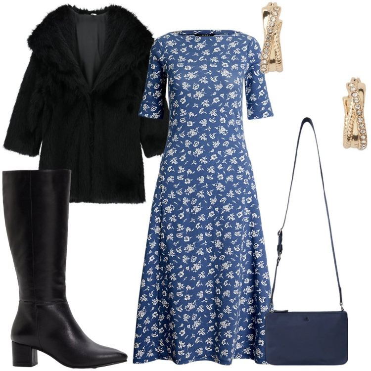 Outfit donna - Il cappotto nero: elegante e glamour. Stile Glamour per Tutti i giorni. Abbinamento con stivali, cappotti, orecchini, borse a tracolla, vestiti.