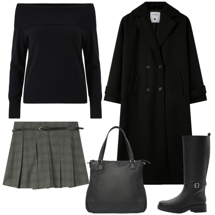 Outfit donna - Maglione nero femminile. Stile Sexy per Serata fuori. Abbinamento con stivali, minigonne, shopping bag, cappotti, pullovers.