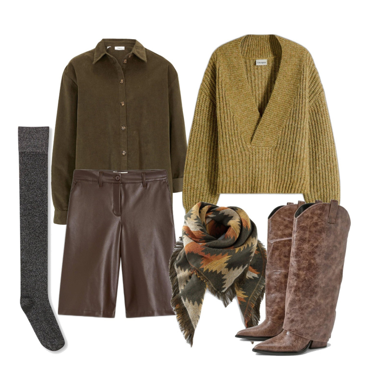Outfit femme - Janvier. Style Tendance pour Tous les jours. Assortir avec bermuda, foulards, socquettes, pulls, chemisiers, bottines.