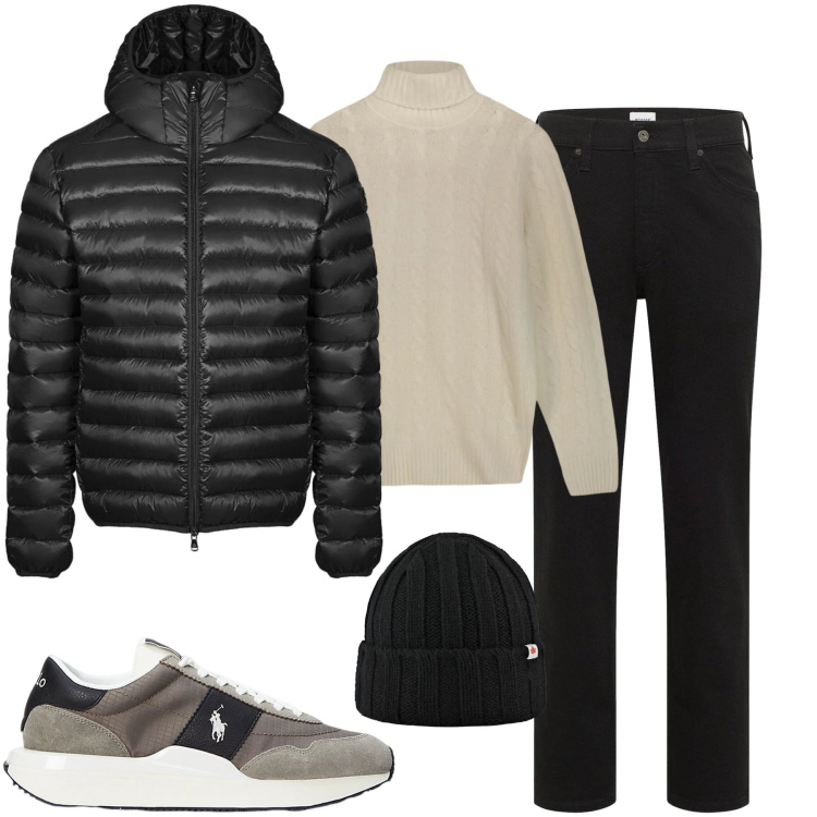 Outfit uomo - City. Stile Casual per Tutti i giorni. Abbinamento con jeans dritti, sneakers, cappelli, bomber, maglieria.