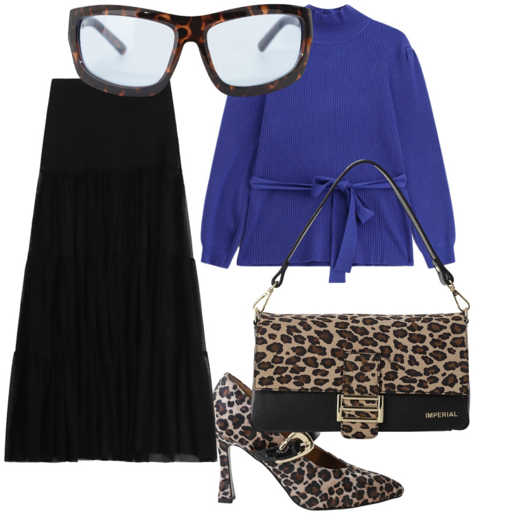 Outfit donna - Un mix wow per il ritorno al lavoro. Stile Urban per Ufficio. Abbinamento con maglieria, gonne lunghe, occhiali da sole, borse a spalla, décolleté.