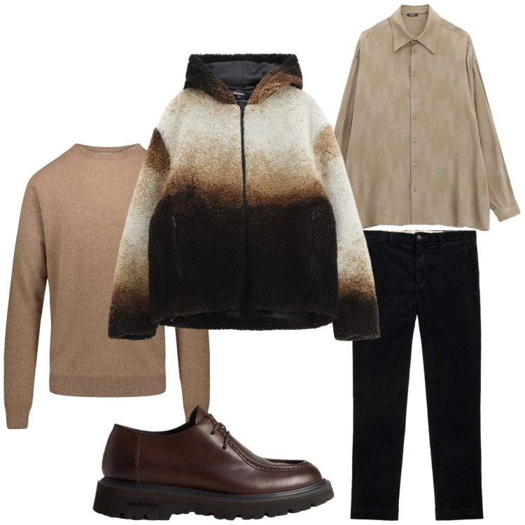 Outfit uomo - Sfumature cioccolato. Stile Trendy per Tutti i giorni. Abbinamento con camicie, giacche, pantaloni, scarpe stringate, maglieria.