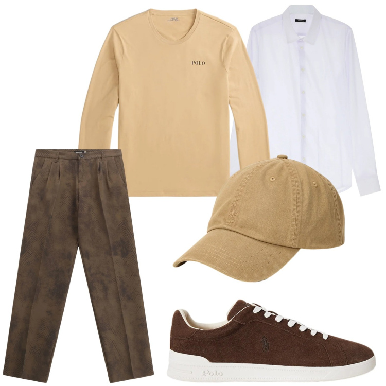 Outfit uomo - Look rilassato. Stile Trendy per Tutti i giorni. Abbinamento con camicie, pantaloni, sneakers, cappelli, t-shirt.