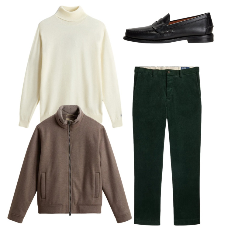 Outfit uomo - Total look. Stile Casual per Tutti i giorni. Abbinamento con scarpe stringate, pantaloni, bomber, maglieria.